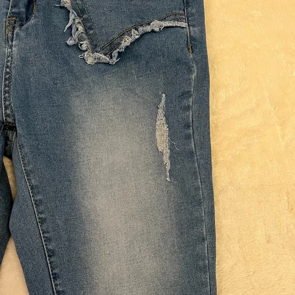 SHEIN Blue Distressed Flare Jeans Size Small, 30” Inseam Y2K Retro Boho Denim - Picture 4 of 8
